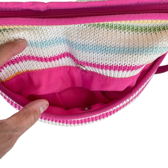 The Sak Rainbow Stripe Crochet Shoulder Bag Pink Trim Adjustable Strap - Picture 5 of 10